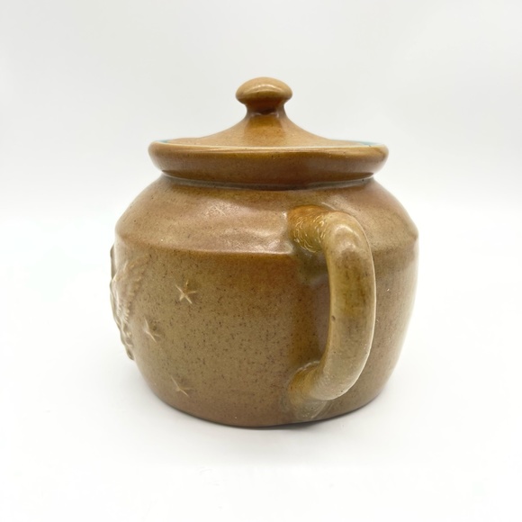 Vintage Chatham Pottery Covered Pitcher Teapot Eagle Relief Brown Turquoise 6” - Picture 2 of 12